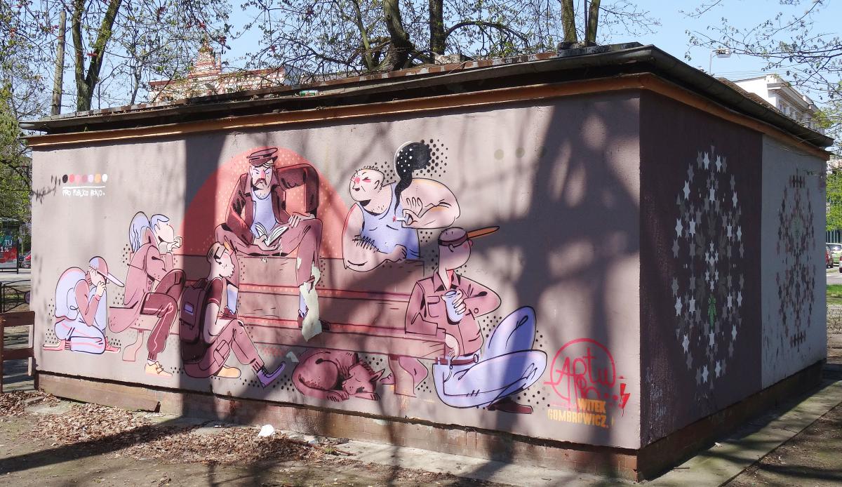 Mural Mural na budynku położonym w parku