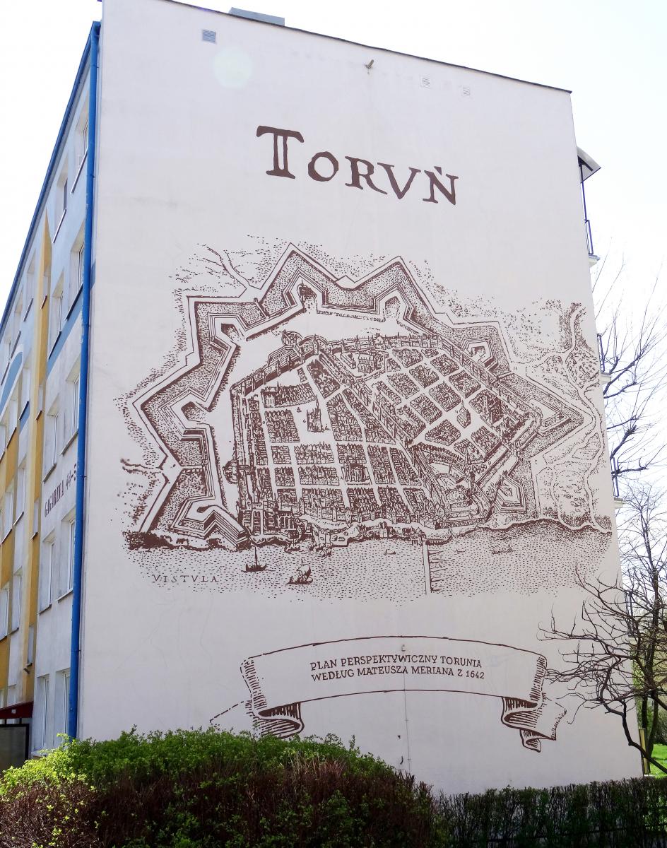 Mural z przedstawieniem ryciny miejskiej